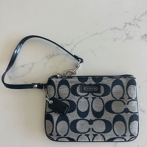 Coach Signature Logo Small Black and Gray Canvas Wristlet